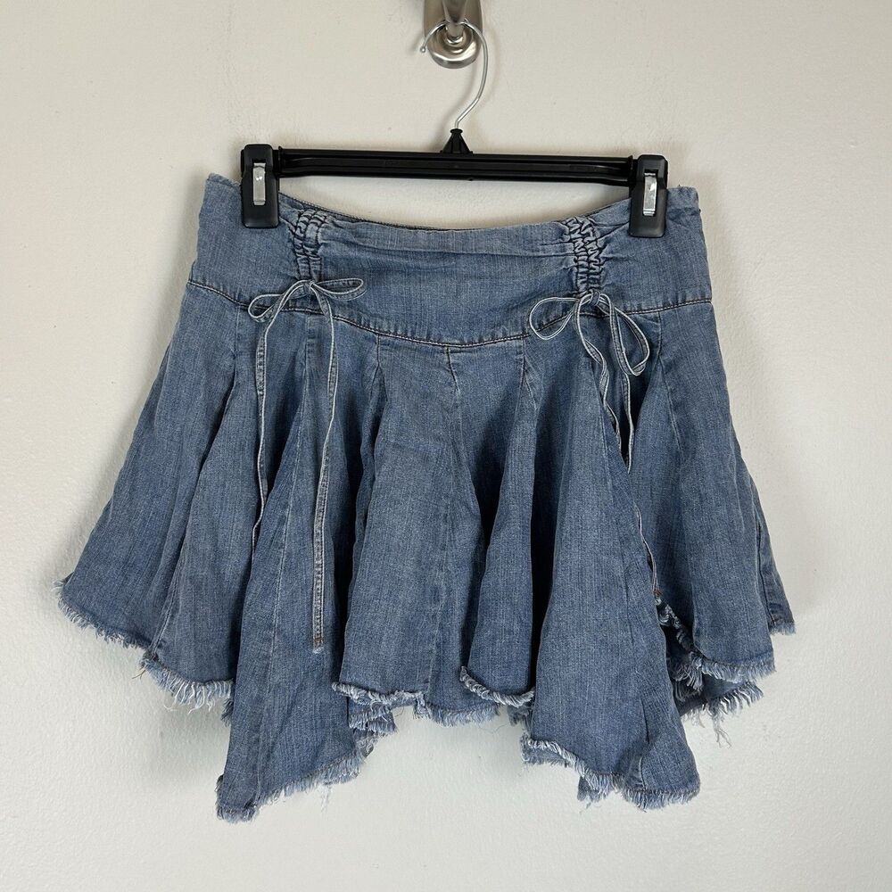 Mustard Seed Denim Mini Skirt S Ruffle Asymmetrical Hem Western Country Concert